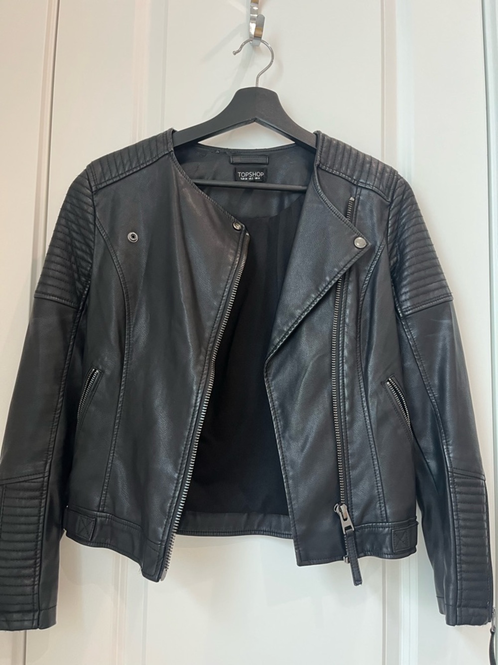 Topshop Black Quilted Faux Leather Biker Jacket